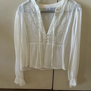Zara Cream Eyelet Peasant Blouse